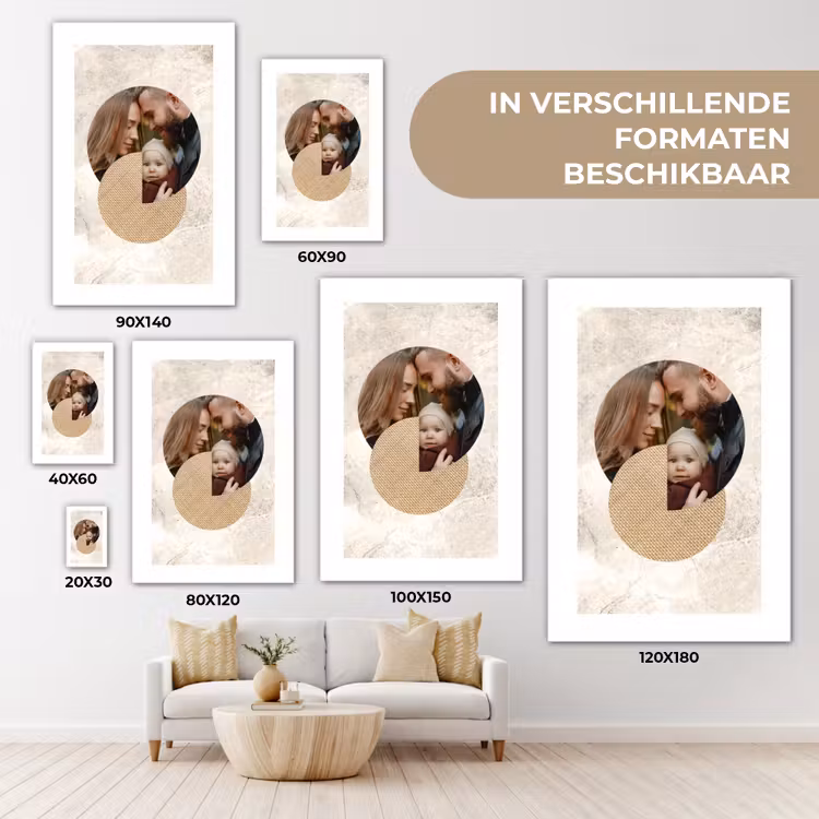 Gepersonaliseerd canvas schilderij - Ronde fotocollage met beige textuur en marmeren achtergrond — 5