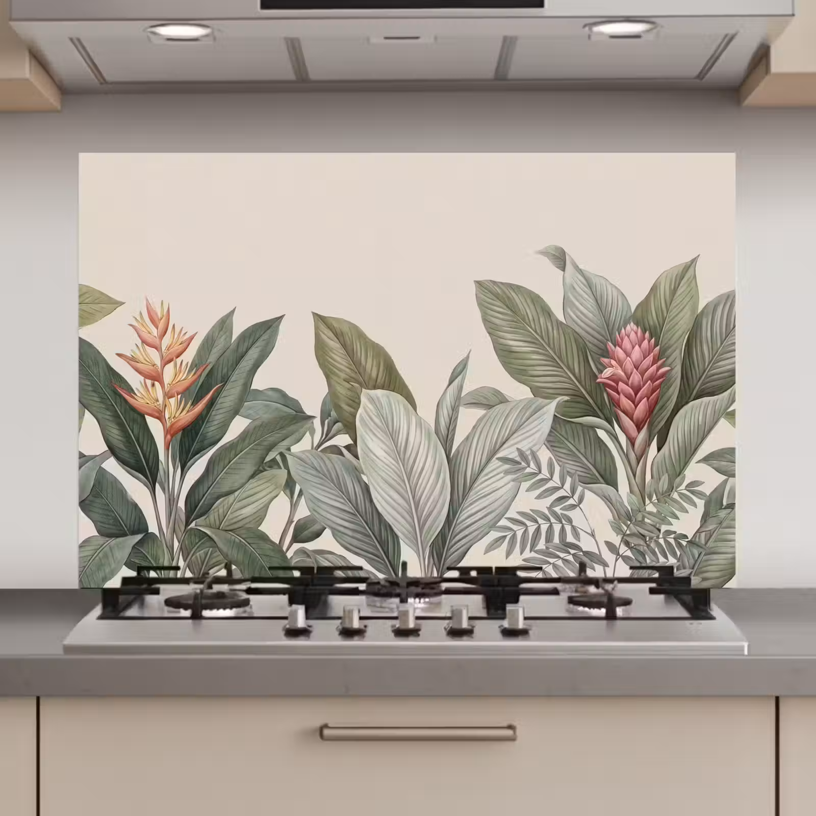 Spatscherm keuken - Tropisch - Planten - Modern - Groen — 1