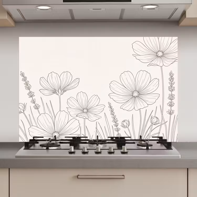 Spatscherm keuken - Minimalistisch - Modern - Bloemen - Beige