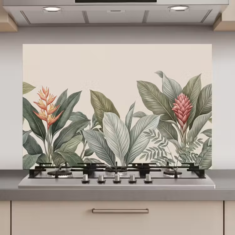 Spatscherm keuken - Tropisch - Planten - Modern - Groen