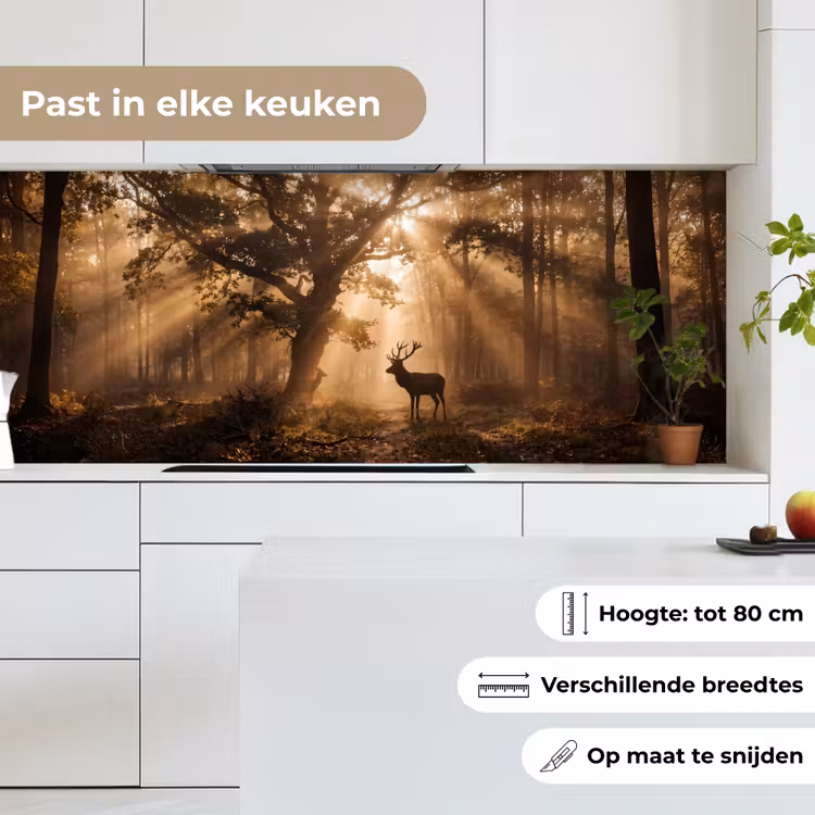 Keuken achterwand - Hert - Bos - Mistig - Natuur - Goud — 4