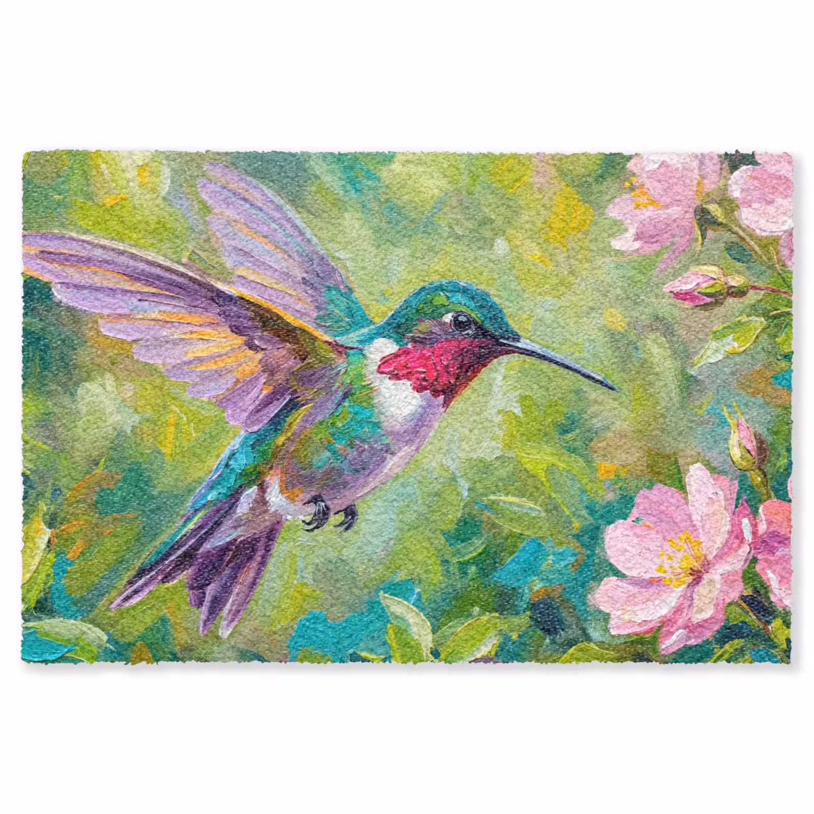 Vloerkleed - Kolibrie - Bloemen - Natuur - Kleurrijk — 1