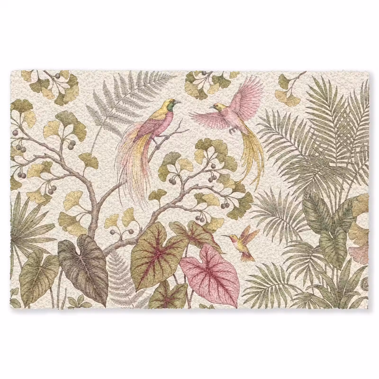Vloerkleed - Vogels - Tropisch - Botanisch - Roze — 1