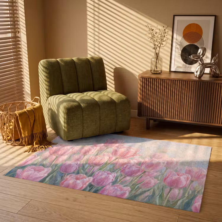 Vloerkleed - Tulpen - Veld - Lente - Roze — 2