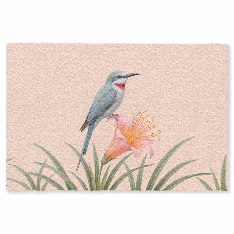Vloerkleed - Vogel - Bloem - Natuur - Roze — 1