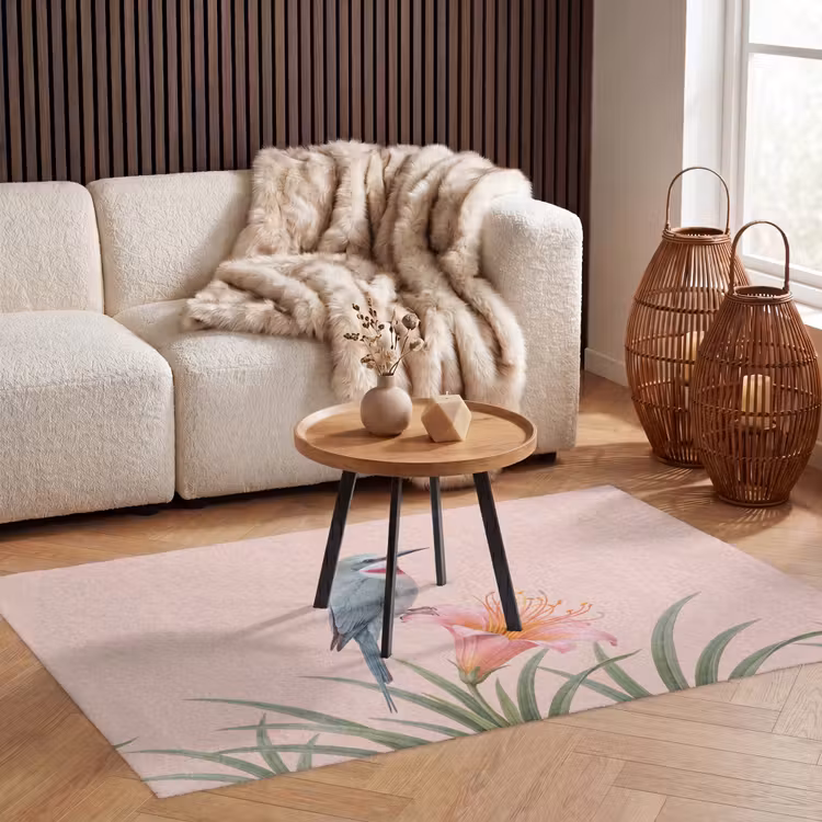 Vloerkleed - Vogel - Bloem - Natuur - Roze — 3