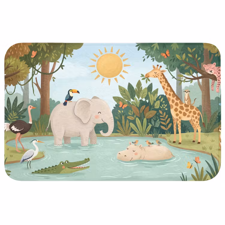 Badmat - Jungle - Oase - Dieren - Kleurrijk — 1