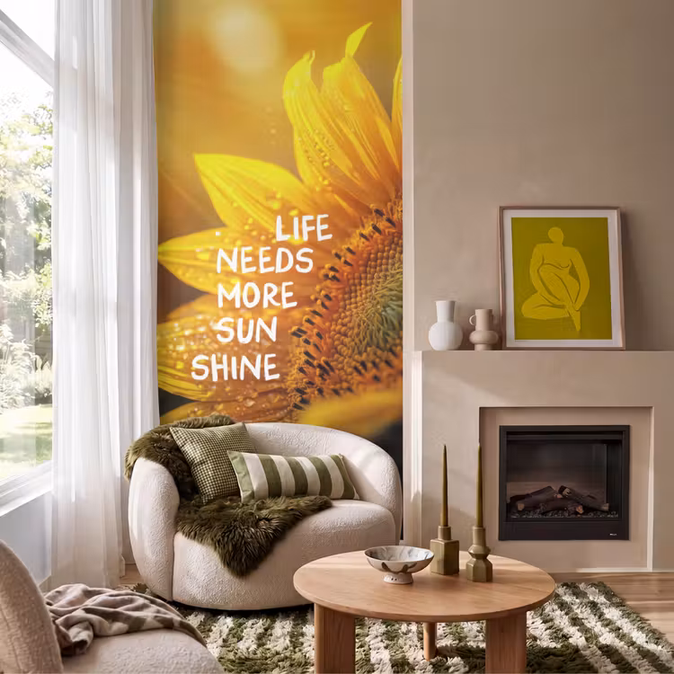Behang - Zonnebloem - Close up - Geel - Quote — 1