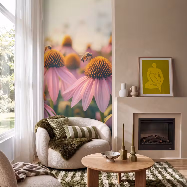 Behang - Bloemen - Paars - Bijen — 1