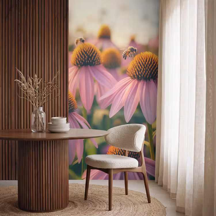 Behang - Bloemen - Paars - Bijen — 4