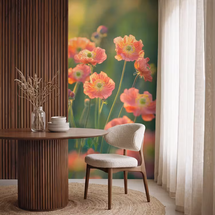 Behang - Bloemenveld - Zonnestralen - Oranje — 4