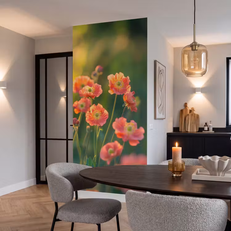 Behang - Bloemenveld - Zonnestralen - Oranje — 5