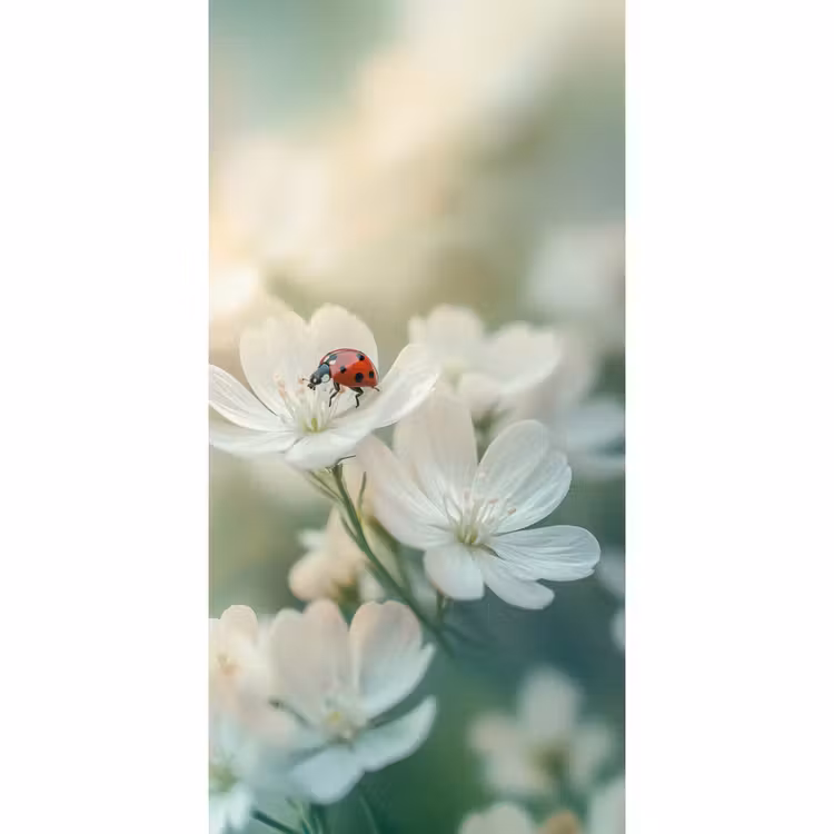 Behang - Lieveheersbeestje - Bloemen - Wit — 2