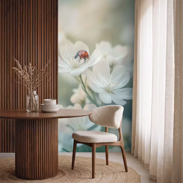 Behang - Lieveheersbeestje - Bloemen - Wit — 4