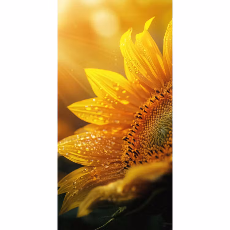 Behang - Zonnebloem - Dauwdruppels - Geel - Zonlicht — 2