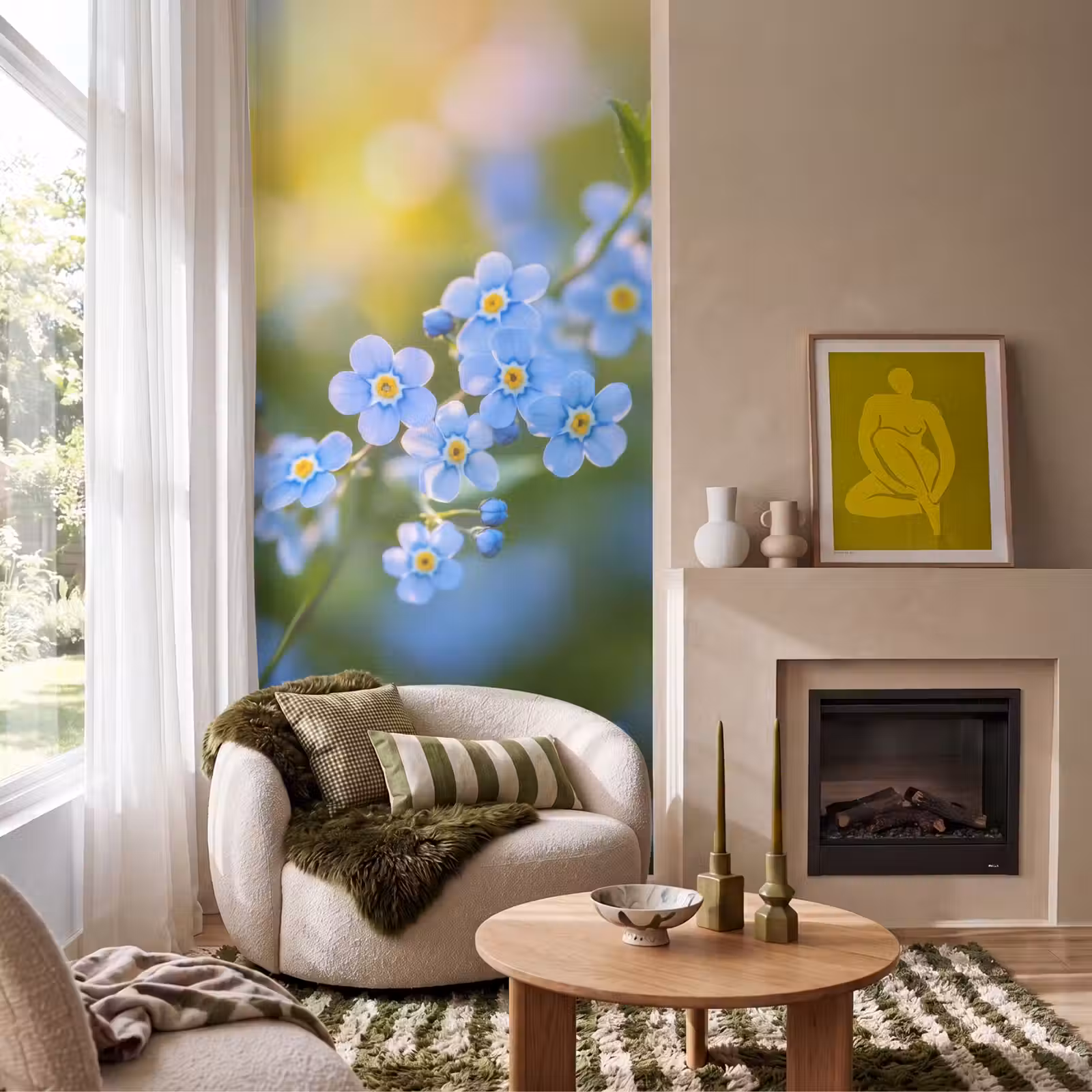 Behang - Bloemetjes - Blauw - Vergeet mij nietjes — 1