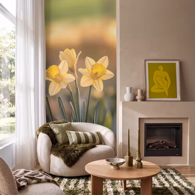 Behang - Bloemen - Geel - Wazig — 1