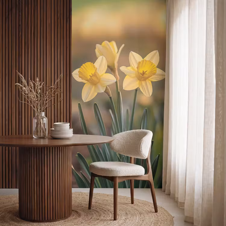 Behang - Bloemen - Geel - Wazig — 4