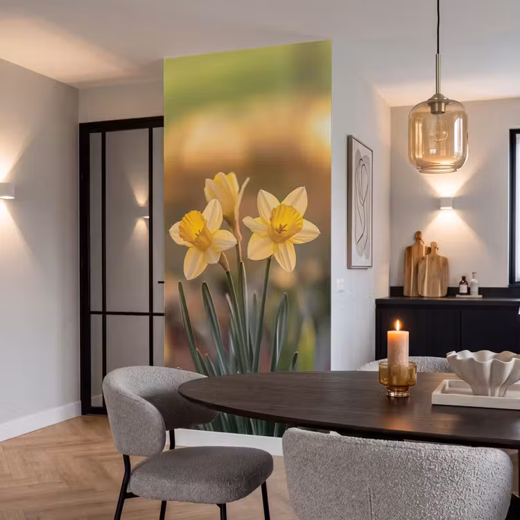 Behang - Bloemen - Geel - Wazig — 5