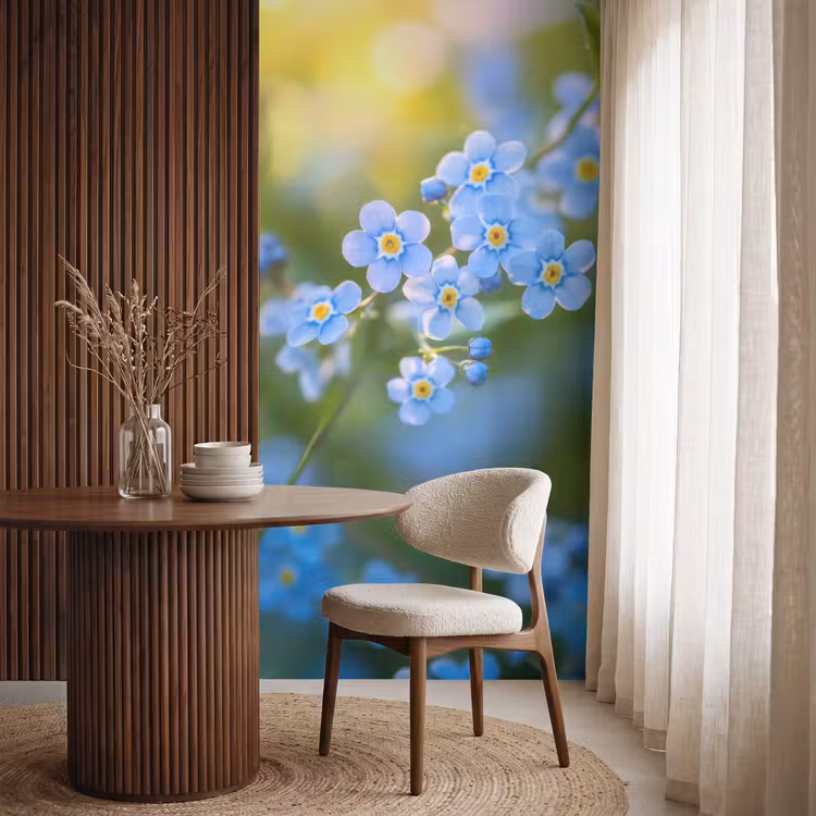 Behang - Bloemetjes - Blauw - Vergeet mij nietjes — 4