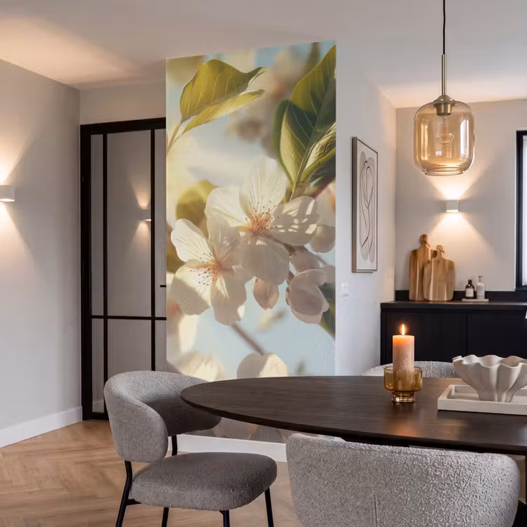 Behang - Bloesems - Wit - Zonnestralen - Bloemblaadjes — 5