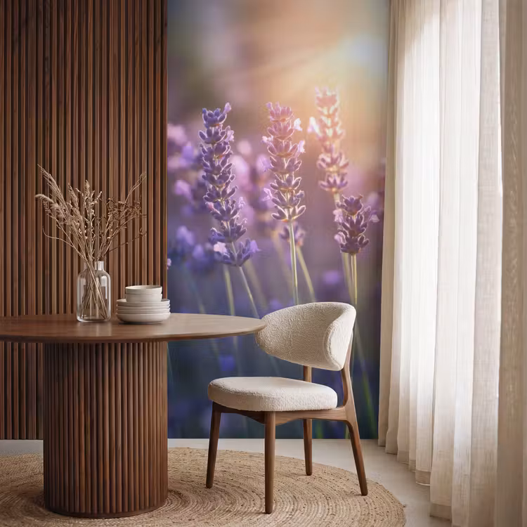 Behang - Lavendelbloemen - Paars - Zonlicht — 4