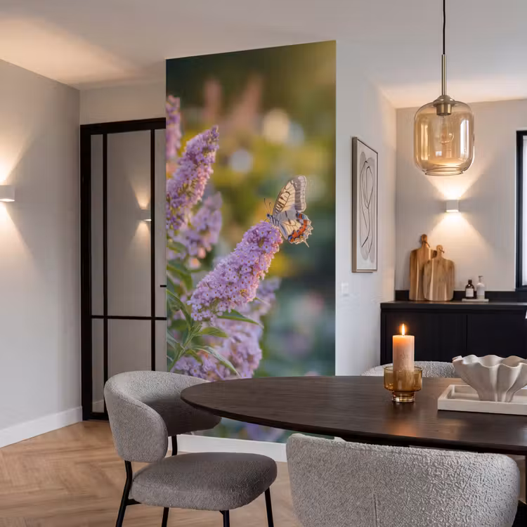 Behang - Sierlijke - Vlinder - Paarse - Bloemen — 5