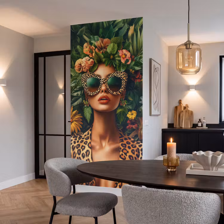 Behang - Vrouw - Panterprint - Jungle - Natuur - Luxe — 5