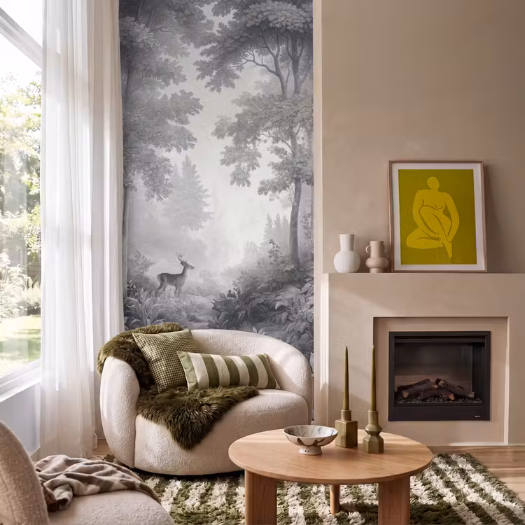 Behang - Bos - Hert - Zwart - Wit — 1