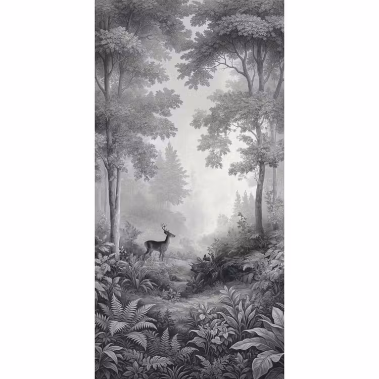 Behang - Bos - Hert - Zwart - Wit — 2