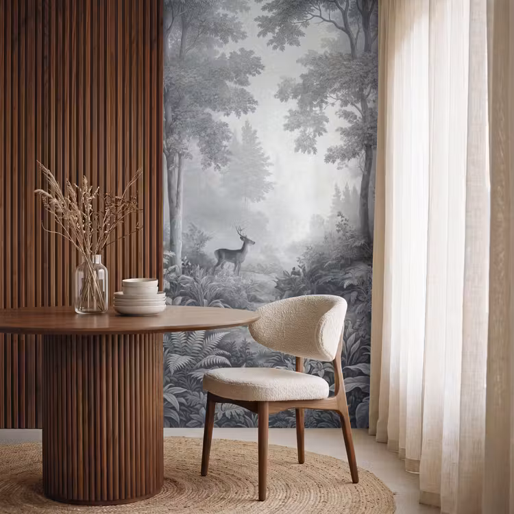 Behang - Bos - Hert - Zwart - Wit — 4