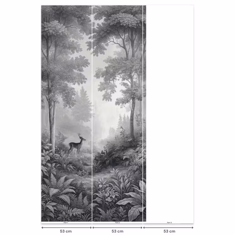 Behang - Bos - Hert - Zwart - Wit — 6