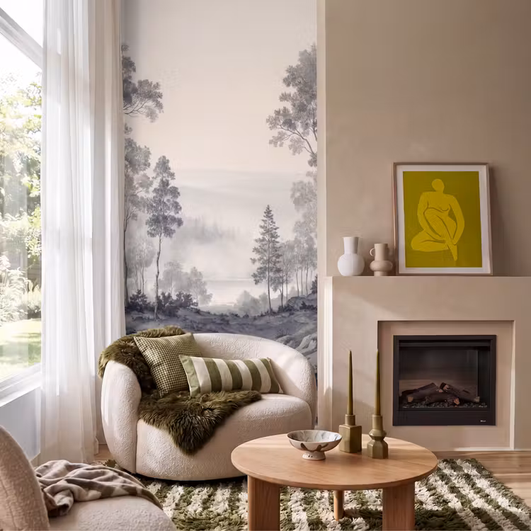 Behang - Mistig - Berglandschap - Illustratie β 1