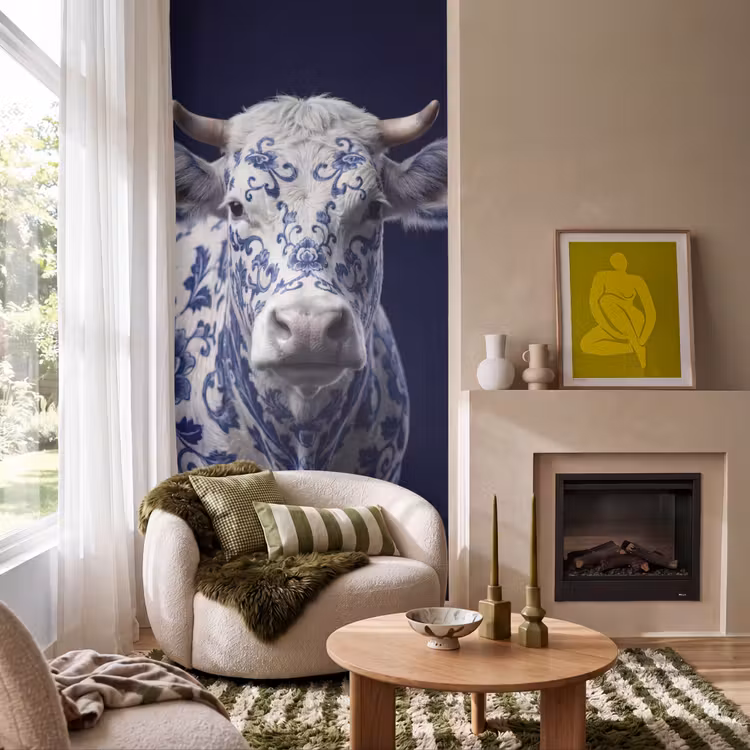 Behang - Koe - Delfts - Blauw - Artistiek — 1