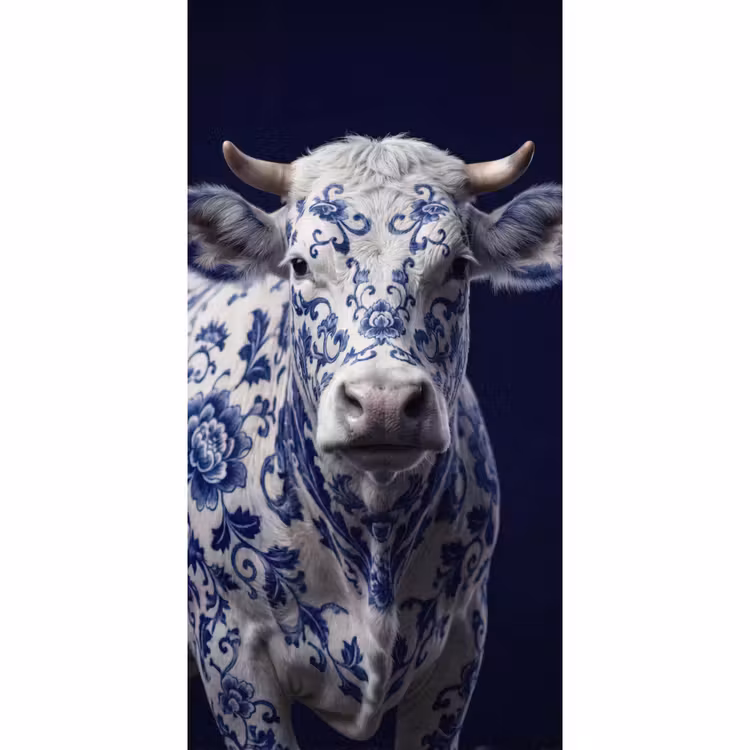 Behang - Koe - Delfts - Blauw - Artistiek — 2