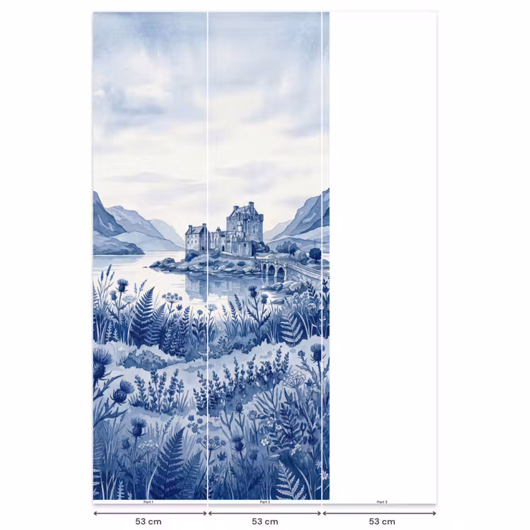 Behang - Schots - Kasteel - Blauw - Aquarel — 6