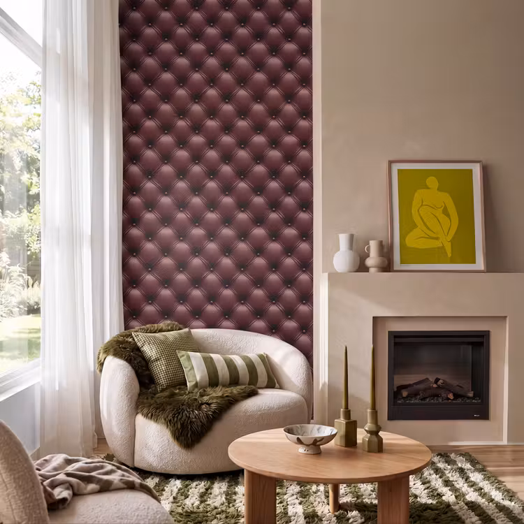 Behang - Leer - Patroon - Bordeaux — 1