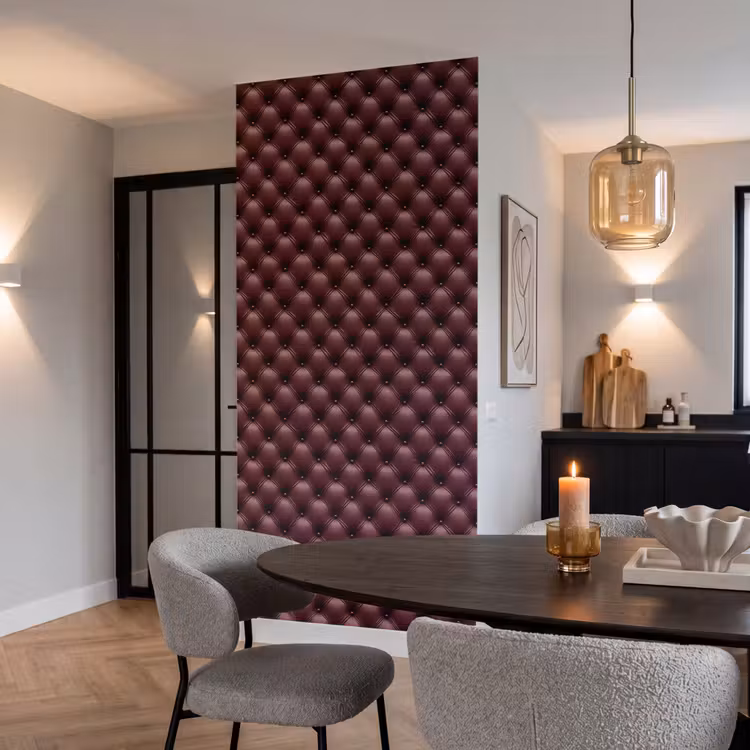 Behang - Leer - Patroon - Bordeaux — 5