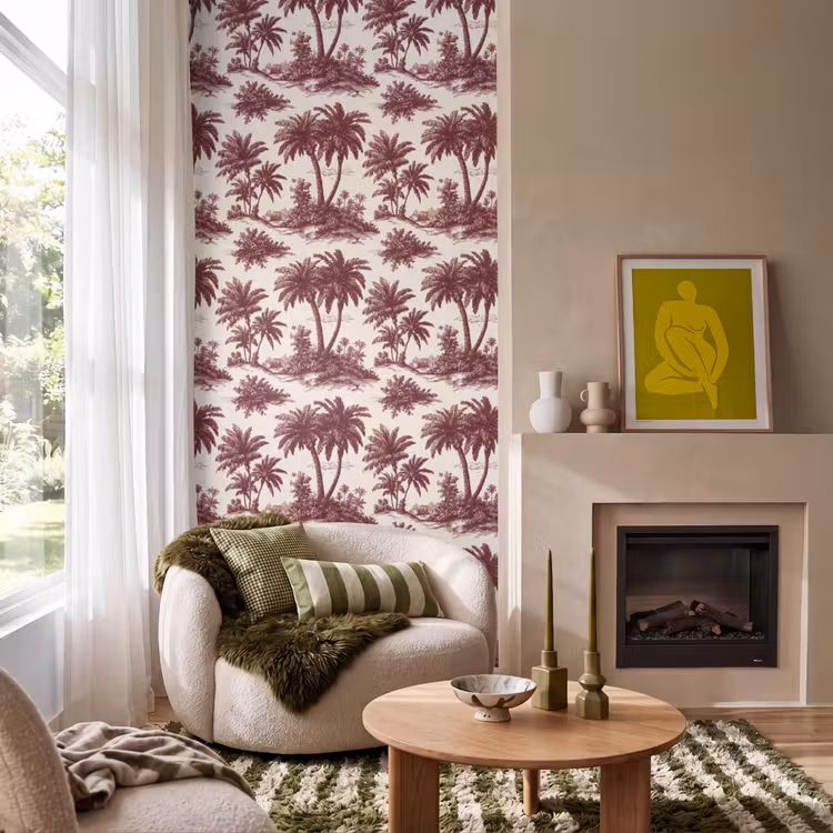 Behang - Tropisch - Geometrisch - Bordeauxrood β 1
