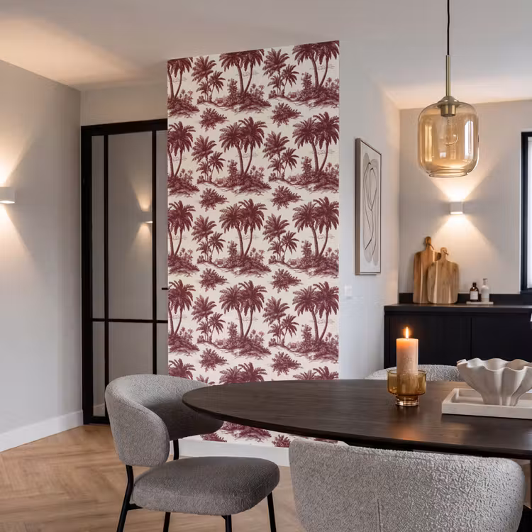 Behang - Tropisch - Geometrisch - Bordeauxrood β 5