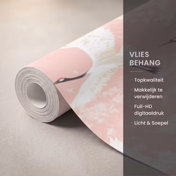Behang - Kraanvogels - Bloesem - Roze — 3