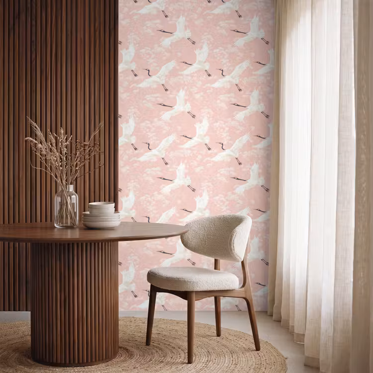 Behang - Kraanvogels - Bloesem - Roze — 4