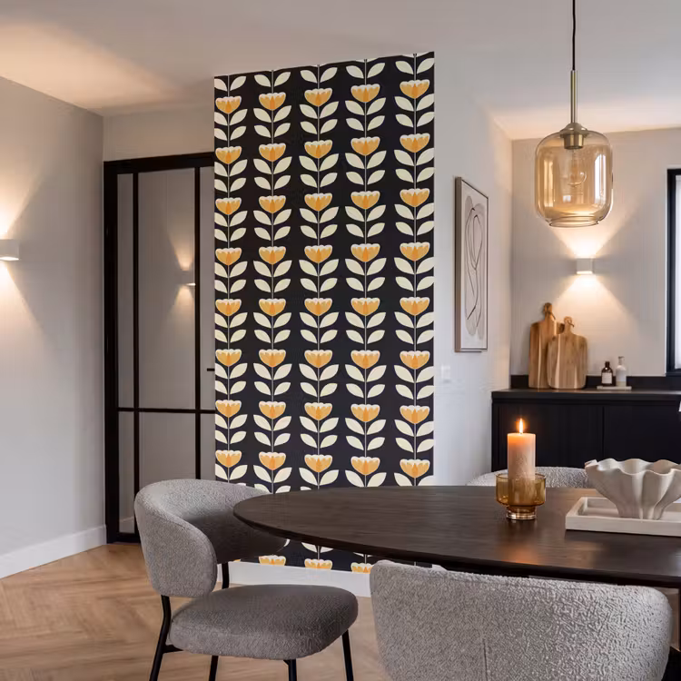 Behang - Retro - Bloem - Zwart - Okergeel — 5