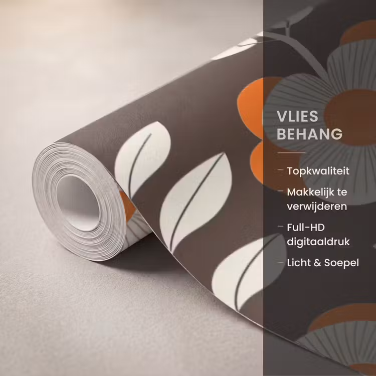 Behang - Bloemen - Retro - Bruin — 3