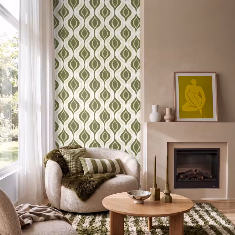 Behang - Patroon - Retro - Groen — 1
