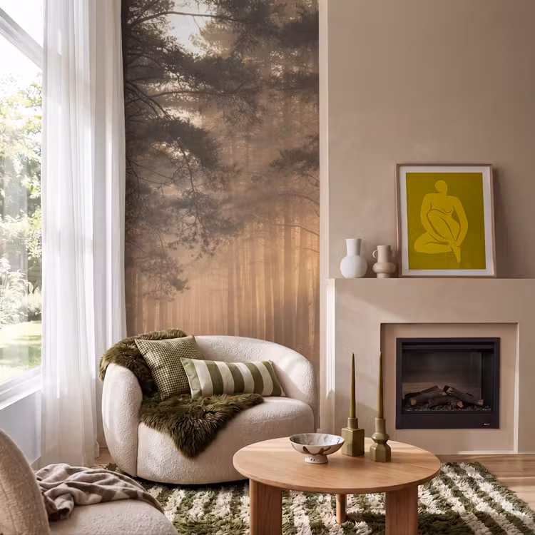 Behang - Bos - Mist - Zonlicht — 1