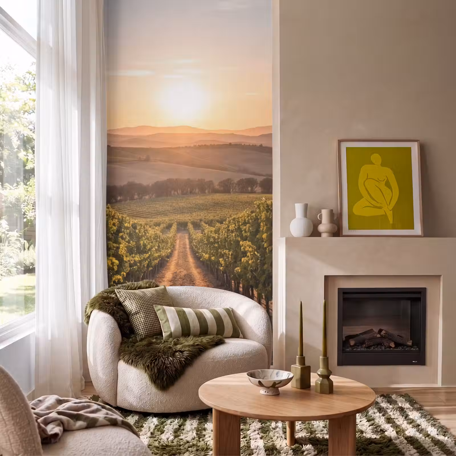 Behang - Wijngaard - Zonsondergang - Landschap — 1