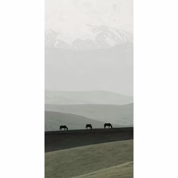 Behang - Grijs - Berg - Paarden — 2