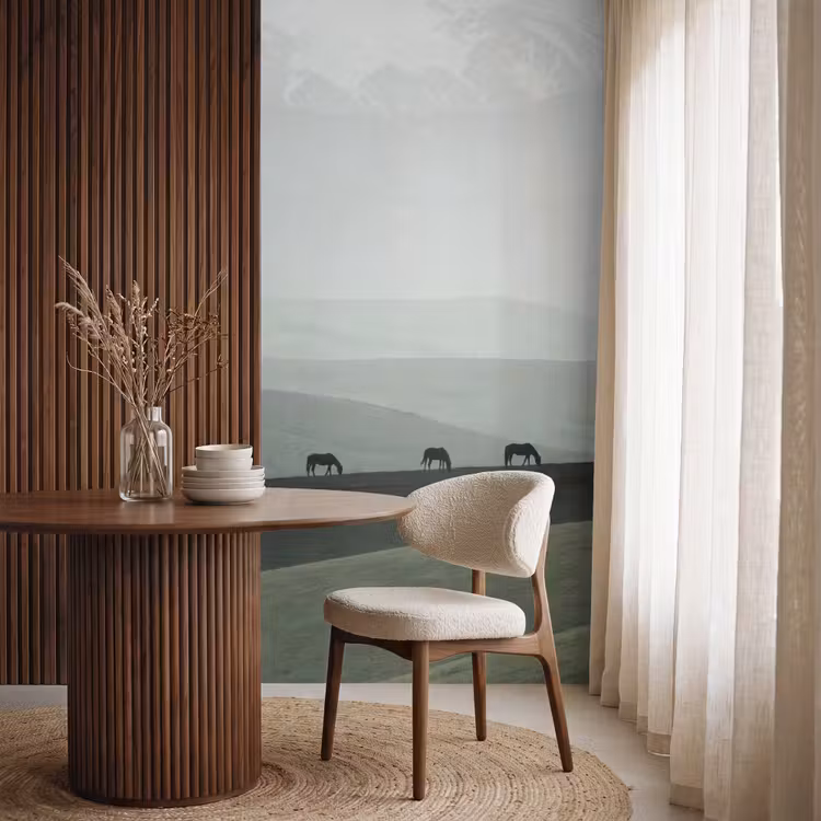Behang - Grijs - Berg - Paarden — 4
