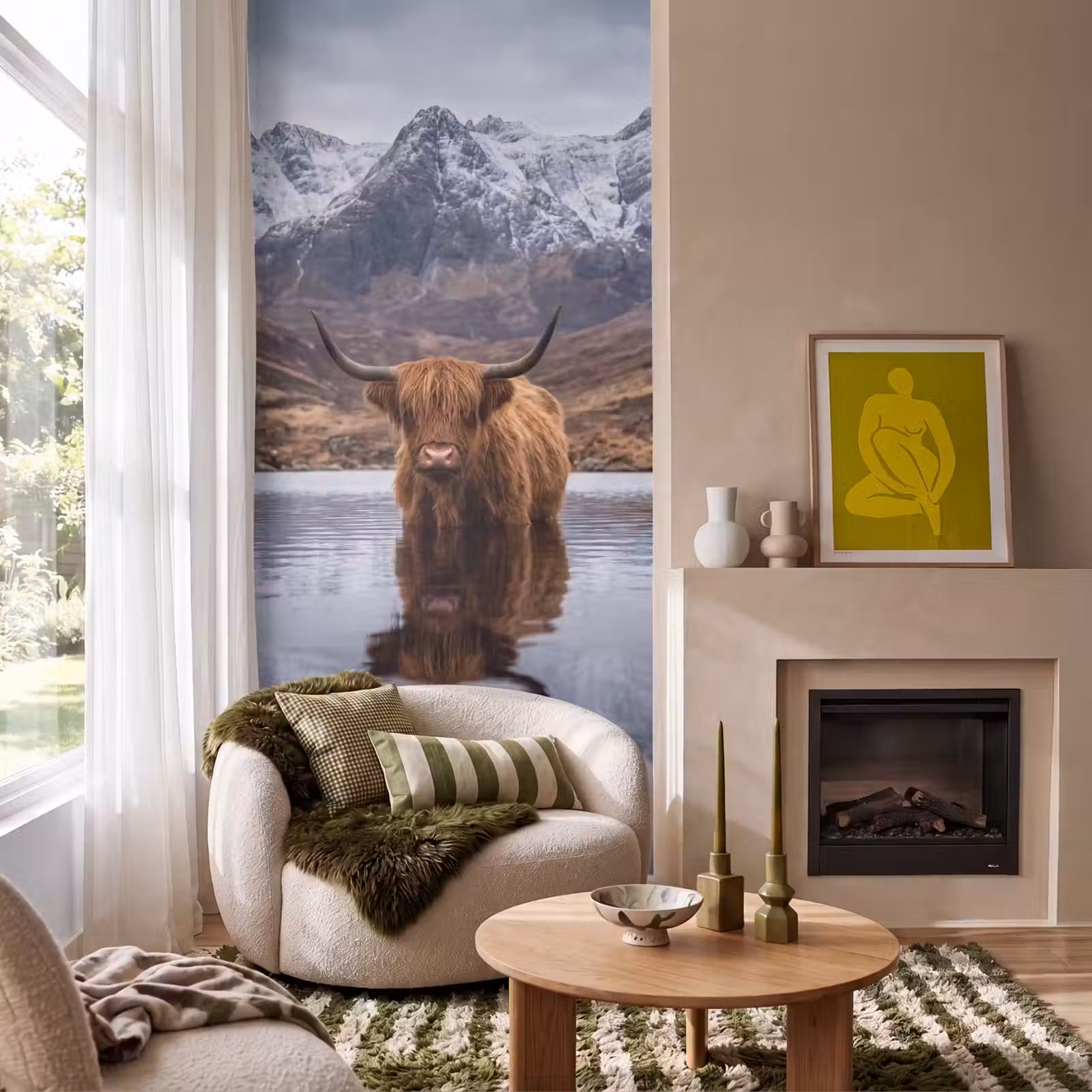 Behang - Schotse hooglander - Bruin - Water — 1